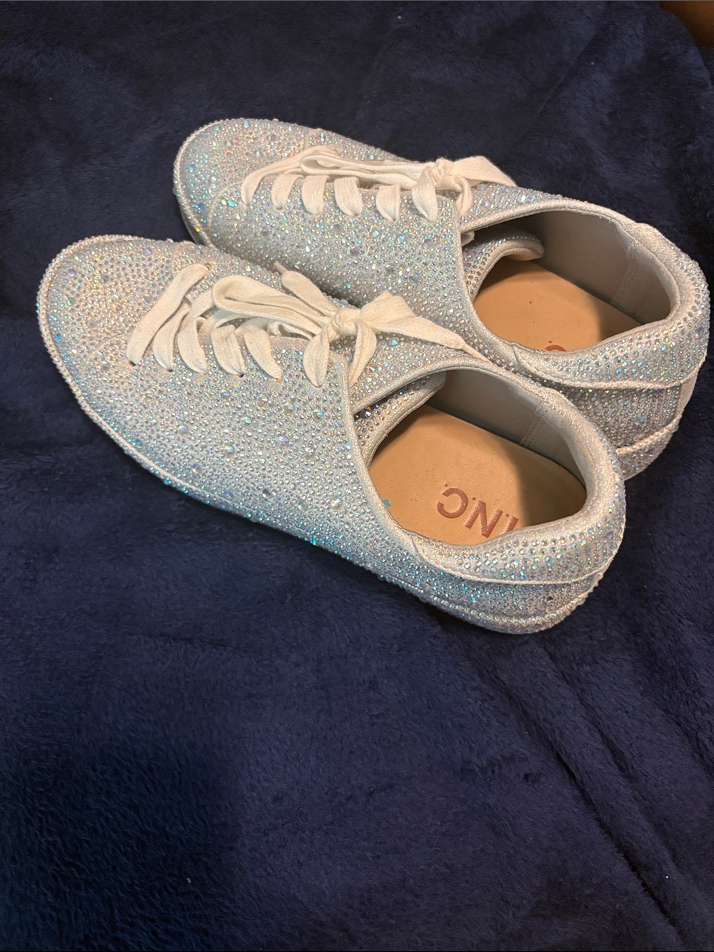 INC International Concepts Iridescent Crystal Lace-Up Sneakers in Silver-White